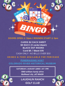 Afternoon Bingo Fundraiser at Laughlin Ranch bingo night flyer